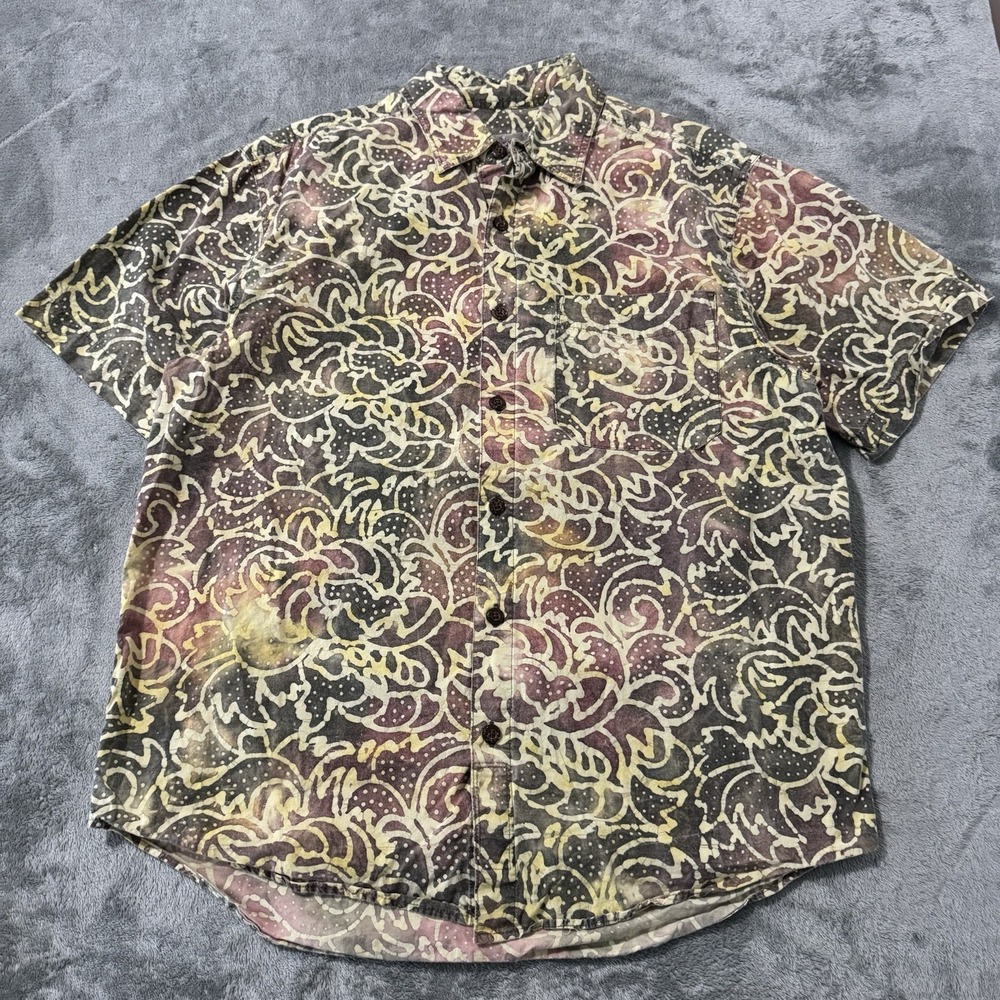 The Territory Ahead Hawaiian Shirt Mens Medium Orange Tribal‎ Cotton Lawn